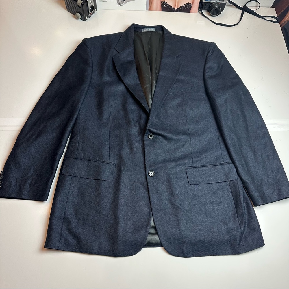 Oscar de la Renta Silk Wool Navy Blazer | Heritage Office Classic | 46L